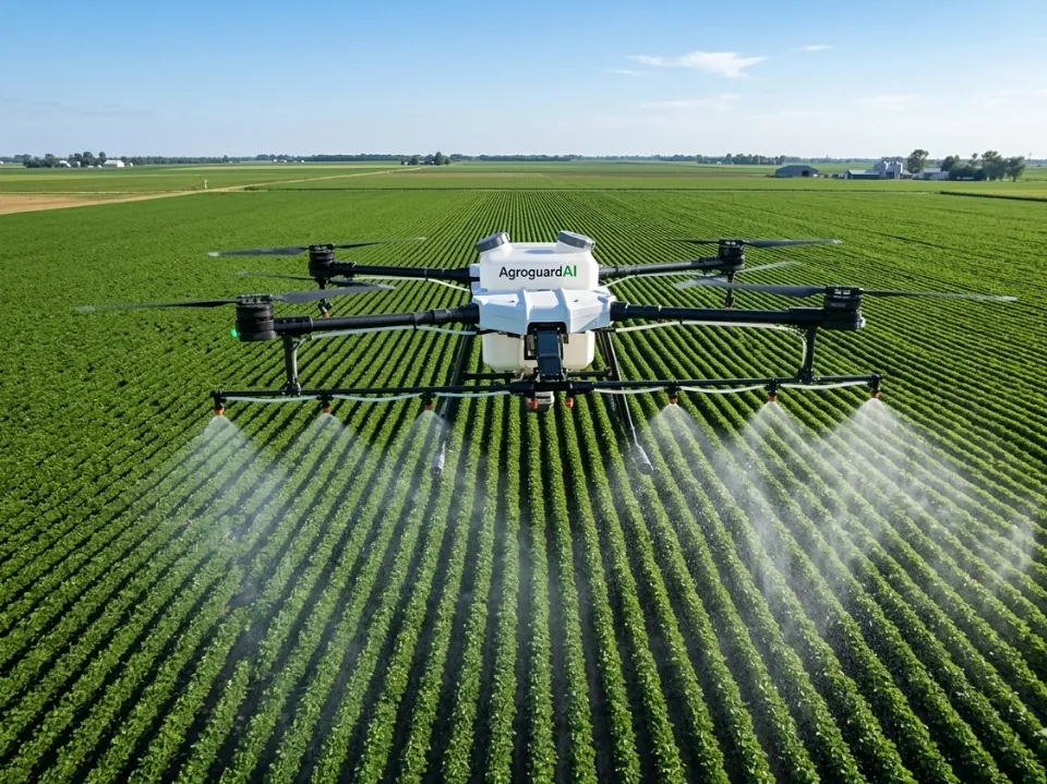 Autonomous farming drone in a field