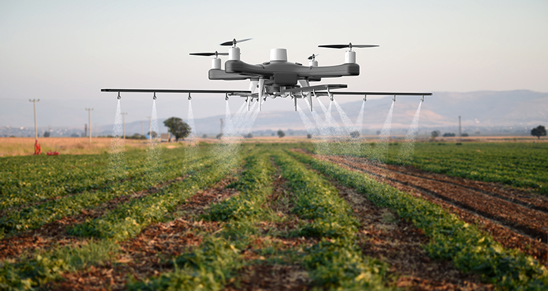 Autonomous farming drone in a field